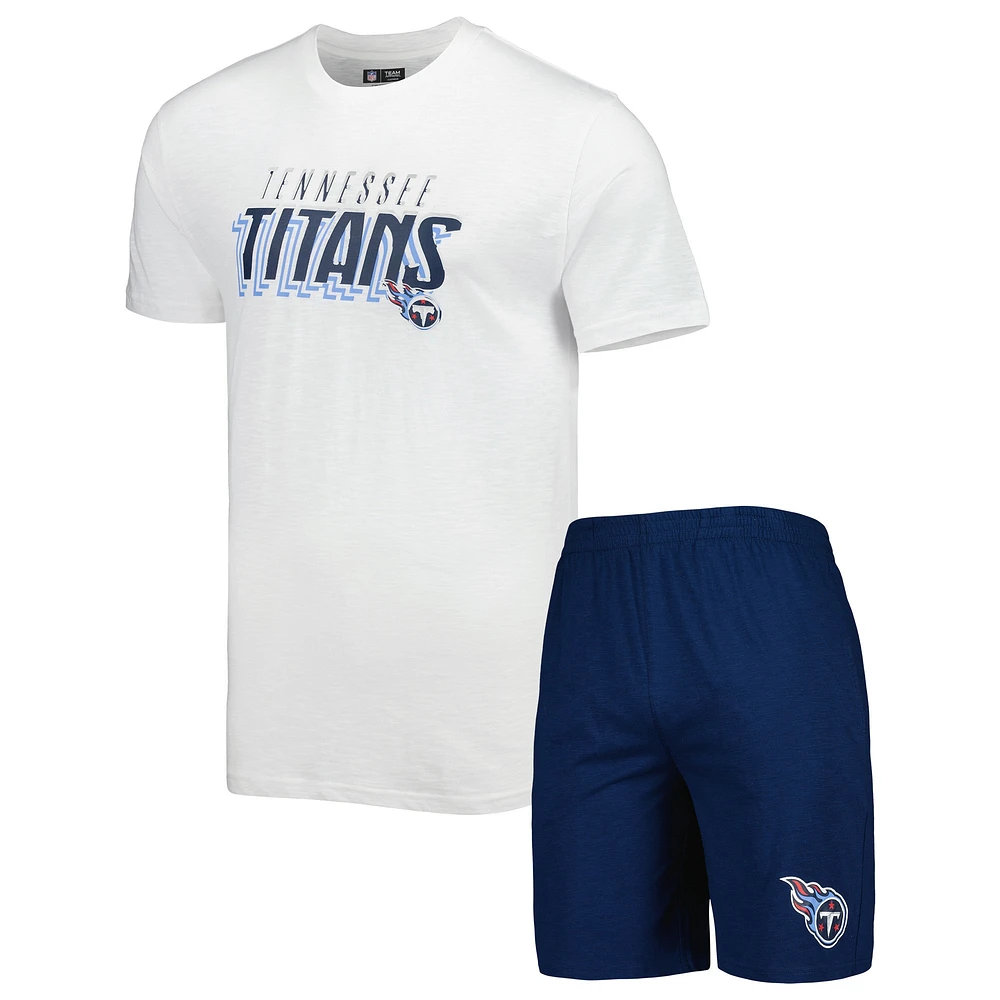 Ensemble de nuit T-shirt et short Downfield des Titans du Tennessee Concepts Sport pour homme, bleu marine/blanc