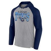 T-shirt à capuche manches longues Fanatics pour hommes, gris/marine, Tennessee Titans Under Center