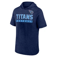 Sweat à capuche manches courtes Fanatics Heather Navy Tennessee Titans Push pour hommes