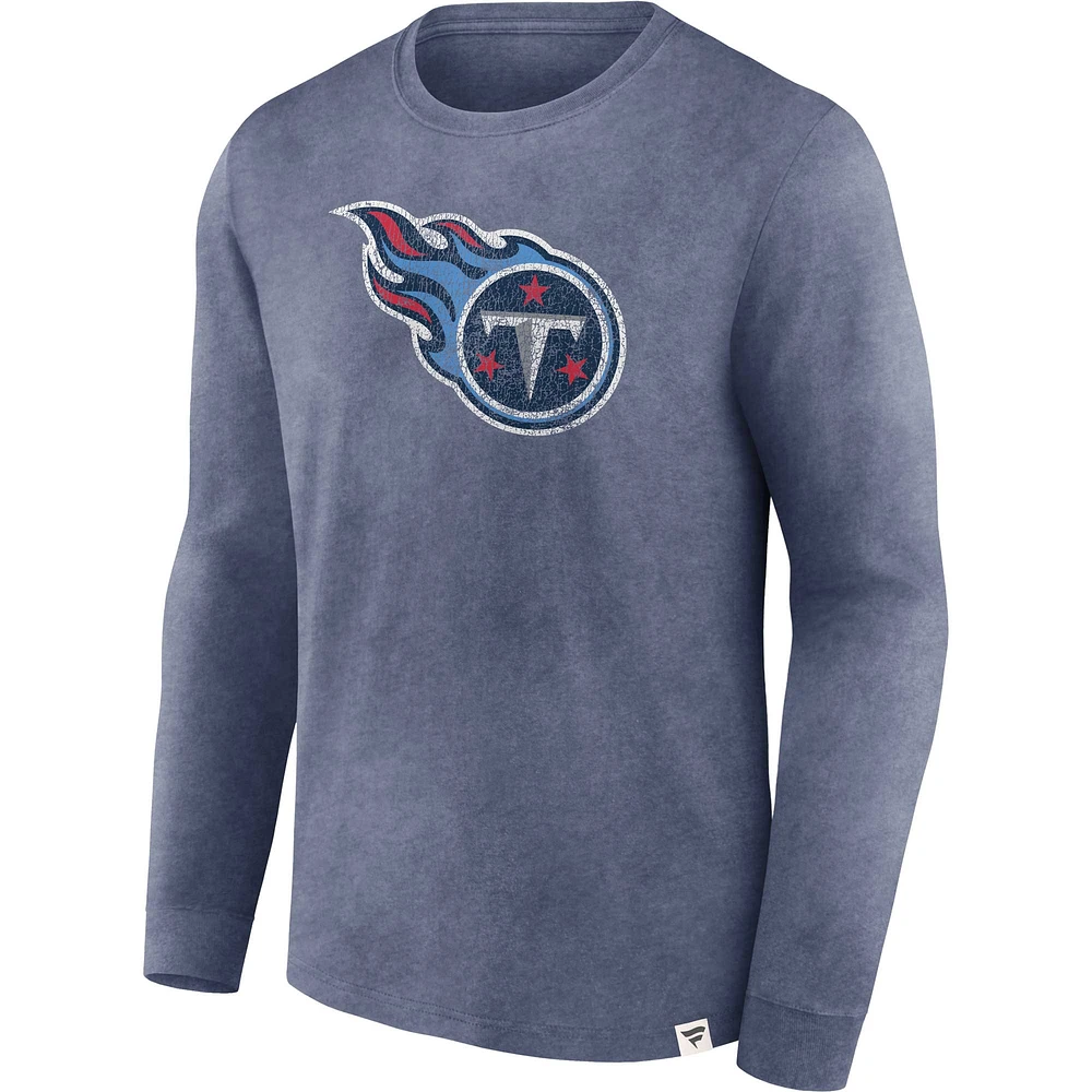 T-shirt à manches longues délavé pour hommes Fanatics Heather Navy Tennessee Titans