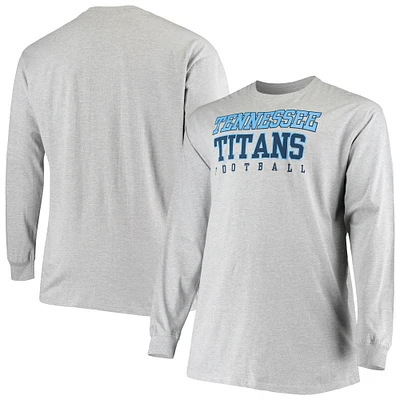 T-shirt à manches longues pour hommes Fanatics Heathered Grey Tennessee Titans Big & Tall Practice