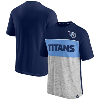 T-shirt color block Fanatics pour hommes bleu marine/gris chiné Tennessee Titans