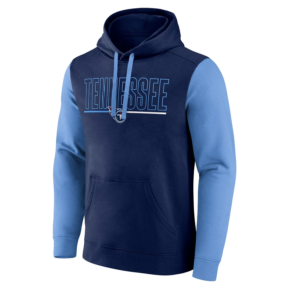 Sweat à capuche enfiler Fanatics bleu marine/bleu clair Tennessee Titans Outline pour homme