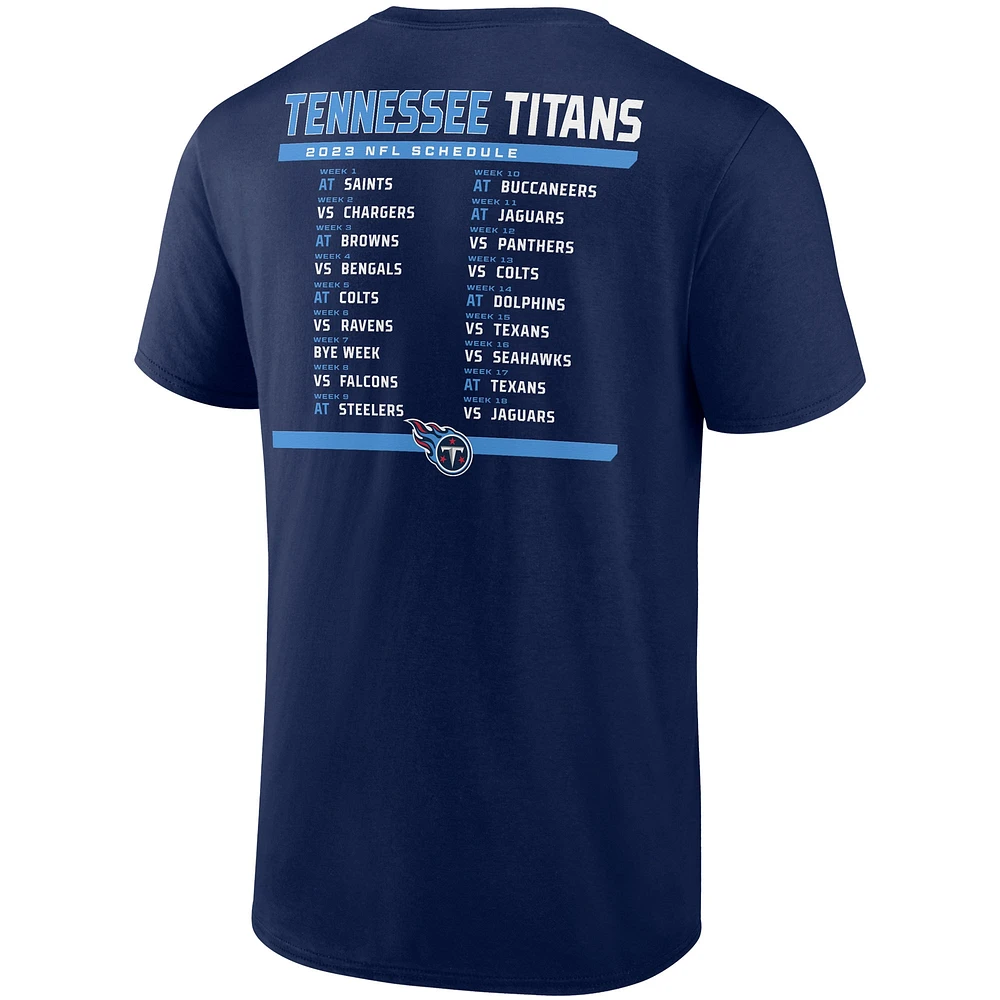 Ensemble de deux t-shirts du calendrier 2023 Fanatics pour hommes, bleu marine/blanc, Tennessee Titans