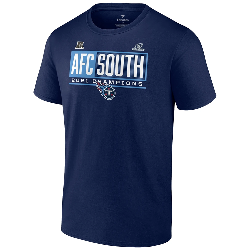 T-shirt préféré bloqué des champions de la division sud l'AFC 2021 Tennessee Titans Fanatics pour hommes