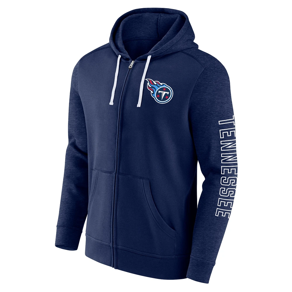 Sweat à capuche entièrement zippé pour hommes Fanatics Navy Tennessee Titans Offensive Lineup