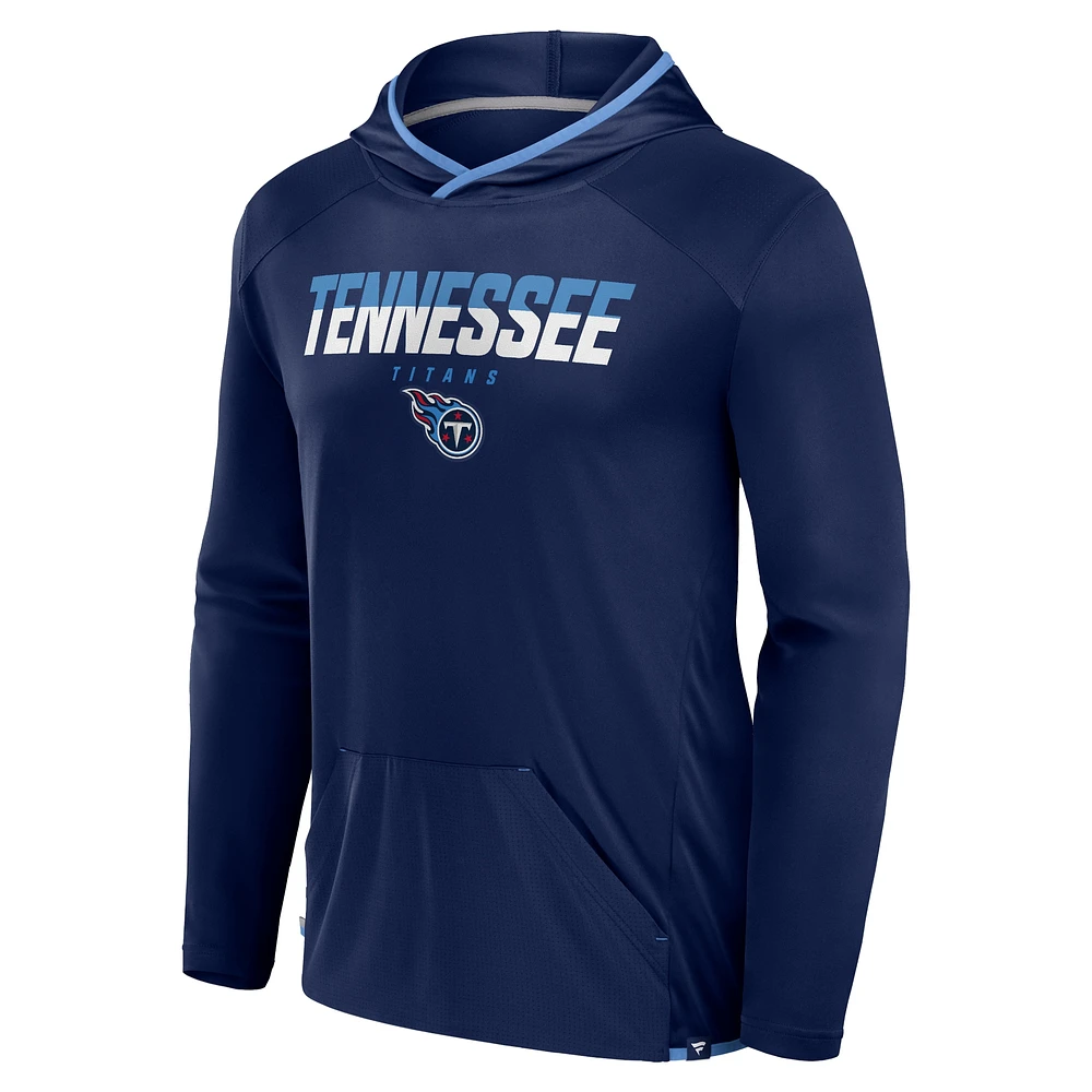 Men's Fanatics Navy Tennessee Titans Transitional Defender Hoodie Long Sleeve T-Shirt