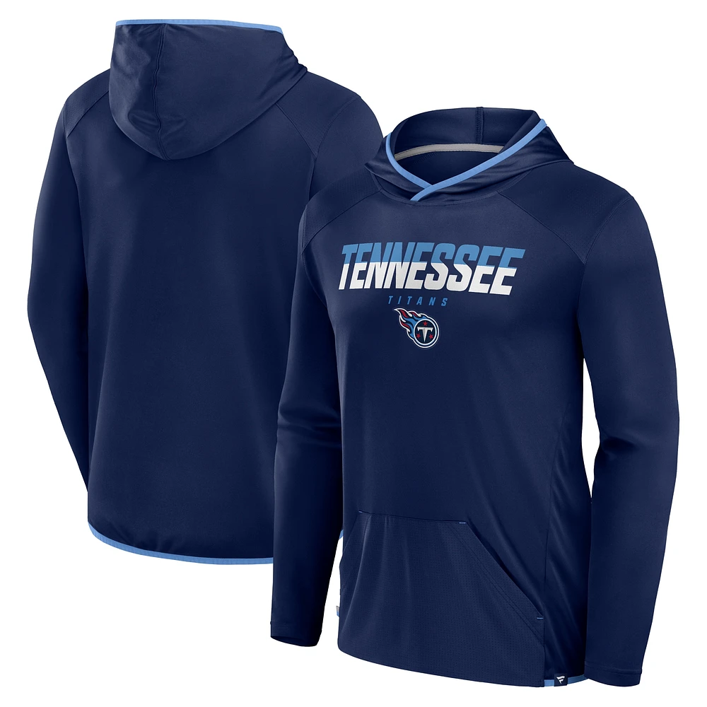 Men's Fanatics Navy Tennessee Titans Transitional Defender Hoodie Long Sleeve T-Shirt