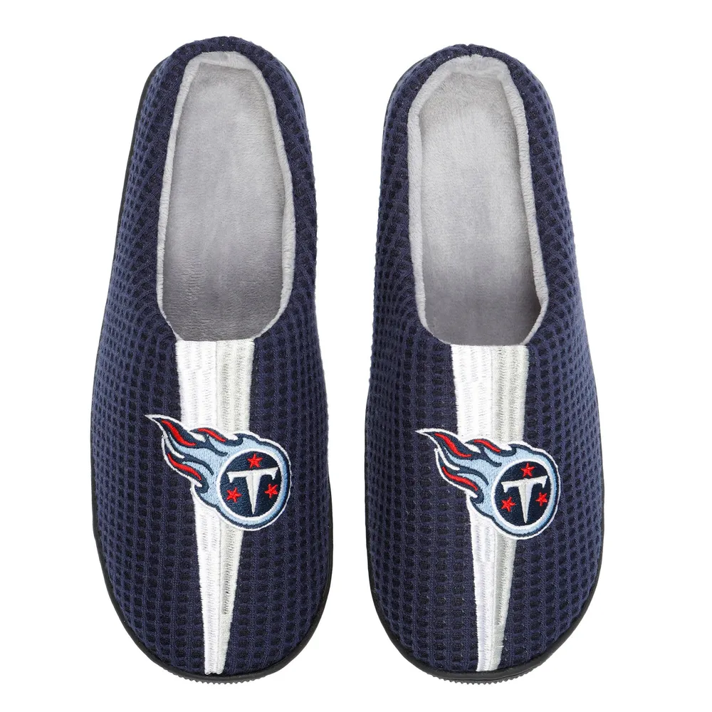 Chaussons à glissière en mousse mémoire de forme pour hommes FOCO Navy Tennessee Titans Team Stripe