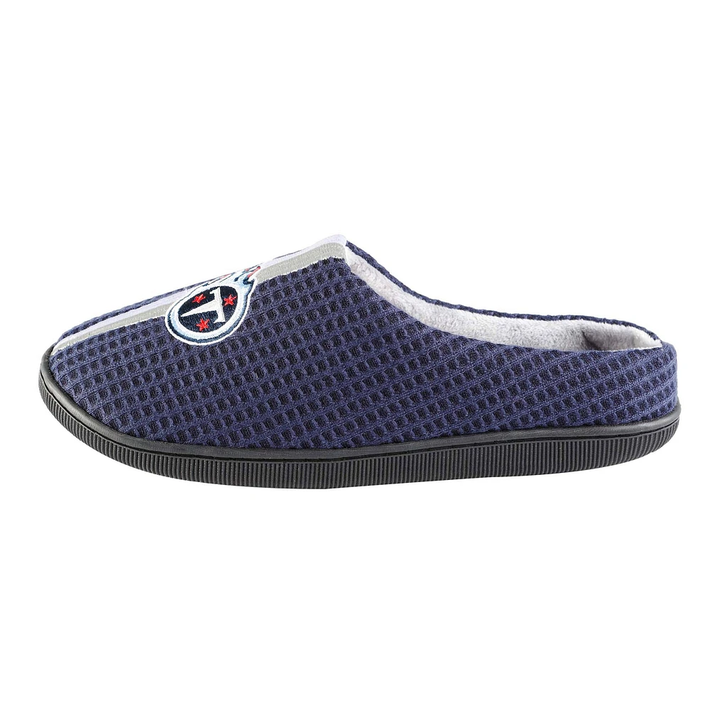 Chaussons à glissière en mousse mémoire de forme pour hommes FOCO Navy Tennessee Titans Team Stripe