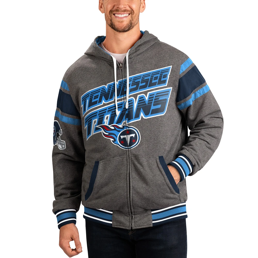 Men's G-III Sports by Carl Banks Gray/Navy Tennessee Titans Extreme Full Back Reversible Hoodie Full-Zip Jacket