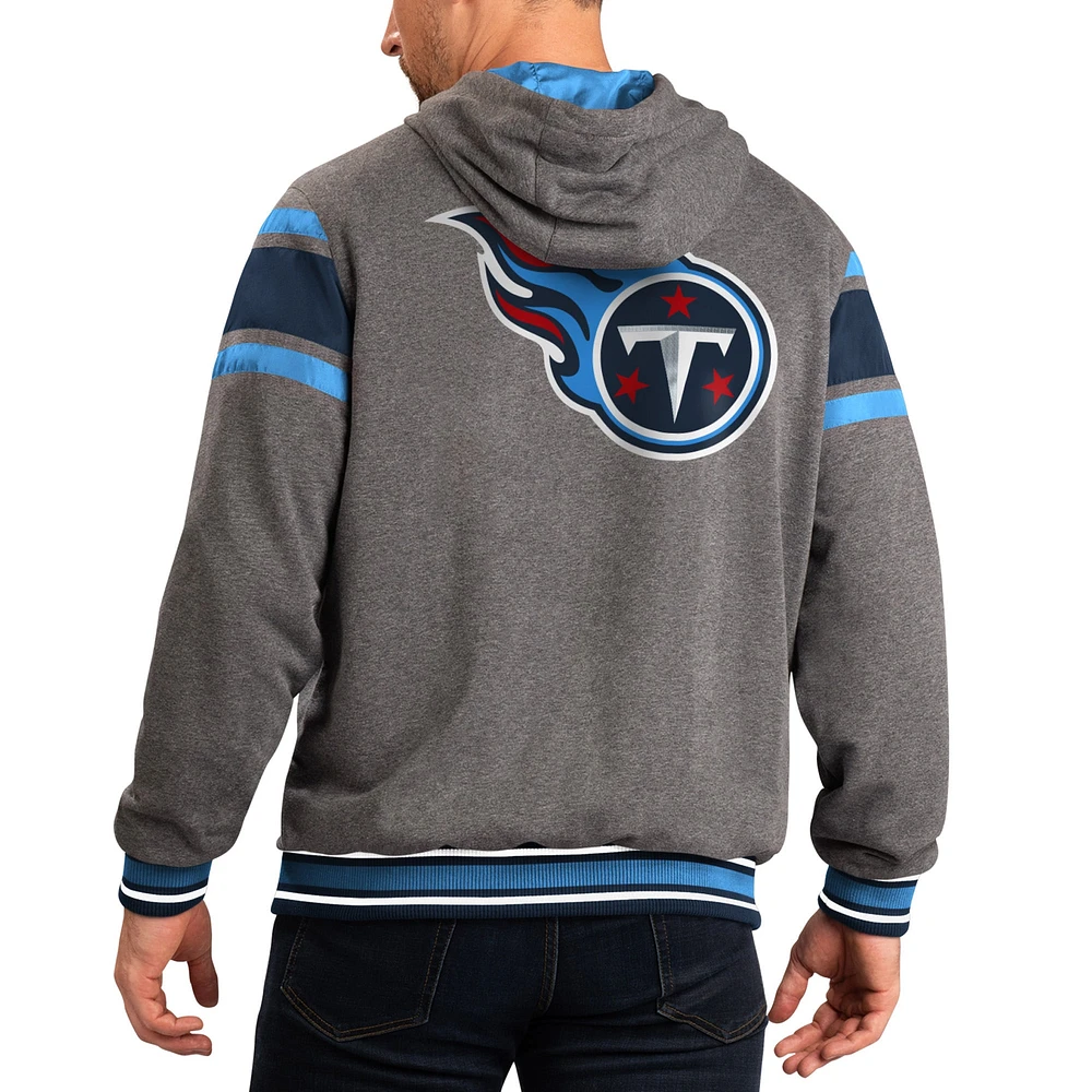 Men's G-III Sports by Carl Banks Gray/Navy Tennessee Titans Extreme Full Back Reversible Hoodie Full-Zip Jacket