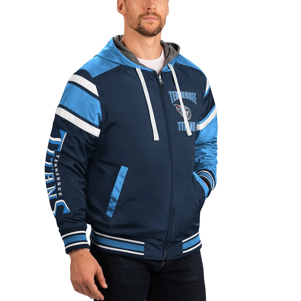 Men's G-III Sports by Carl Banks Gray/Navy Tennessee Titans Extreme Full Back Reversible Hoodie Full-Zip Jacket