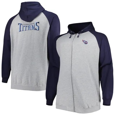 Tennessee Titans Big & Tall Fleece Raglan Full-Zip Hoodie Jacket - Heather Gray