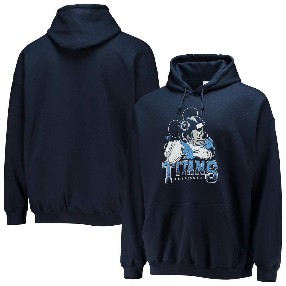 Men's Junk Food Navy Tennessee Titans Disney Mickey Quarterback Pullover Hoodie