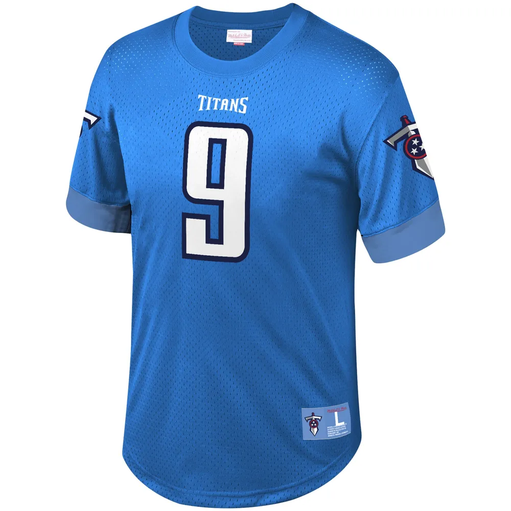 Mitchell & Ness Steve McNair pour hommes, bleu clair, Tennessee Titans, nom et numéro du joueur retraité, haut en maille