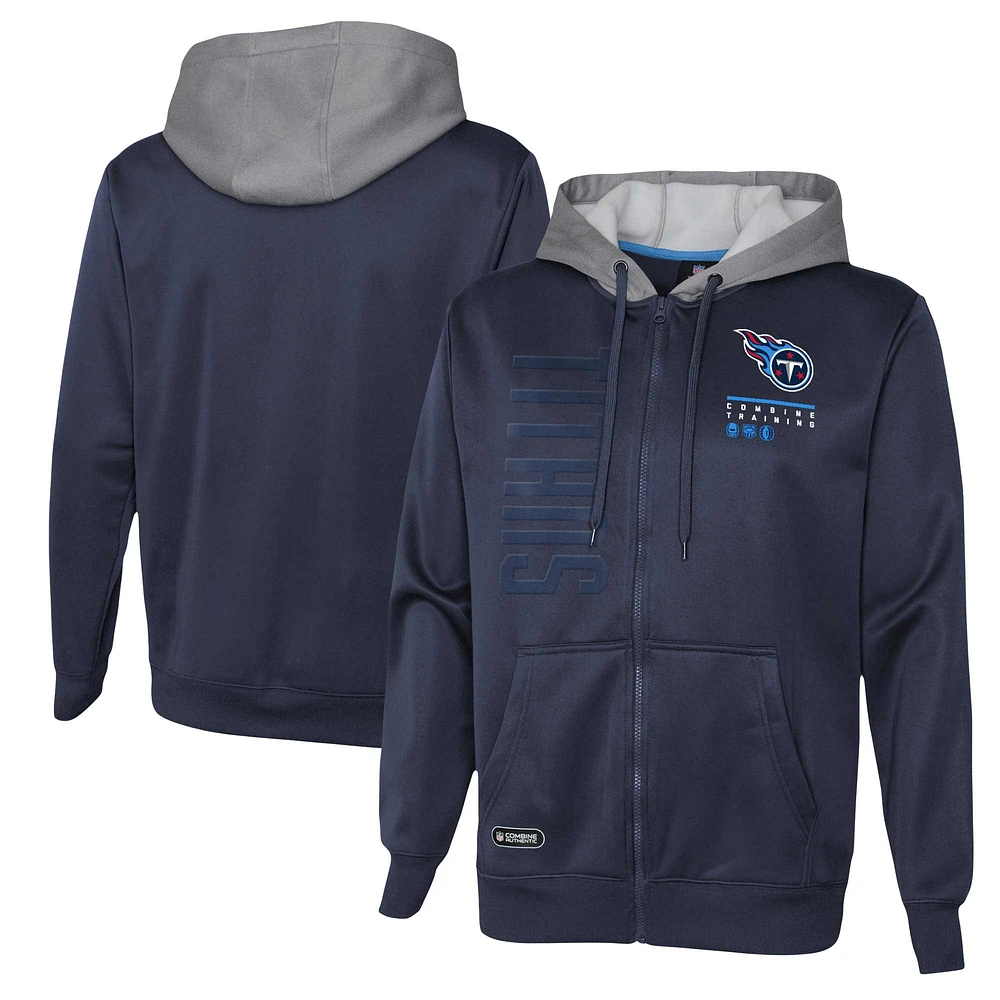 Men's Navy Tennessee Titans Combine Authentic Field Play Full-Zip Hoodie Sweatshirt