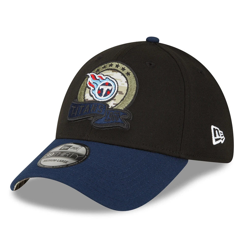 Casquette Flex New Era Tennessee Titans 2022 Salute To Service 39THIRTY pour homme, noir/bleu marine