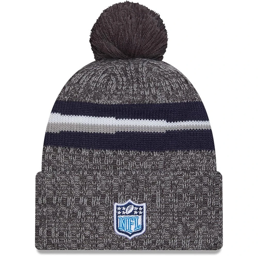 Men's New Era  Gray Tennessee Titans 2023 Sideline Sport Cuffed Pom Knit Hat