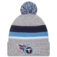 Men's New Era Heather Gray Tennessee Titans Cuffed Knit Hat with Pom