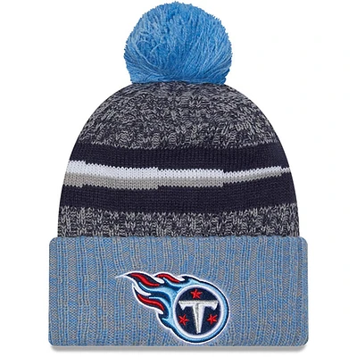 Bonnet en tricot à pompon à revers New Era pour hommes, bleu marine/bleu clair, Tennessee Titans 2023 Sideline Sport