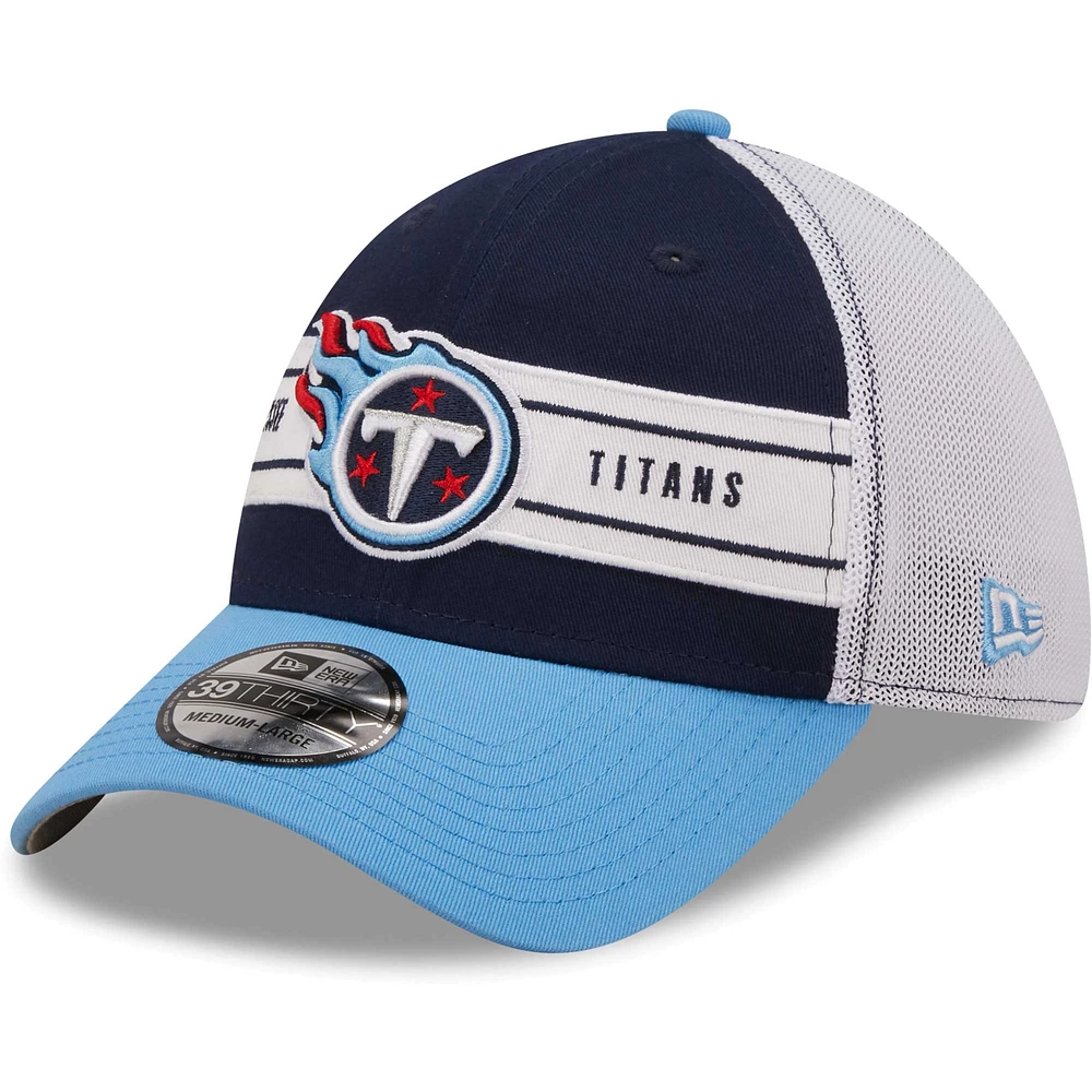 Casquette 39THIRTY à bandes pour homme des Tennessee Titans New Era bleu marine/bleu clair - flex