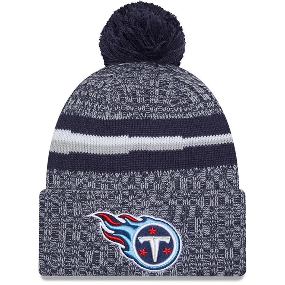 Bonnet en tricot à revers avec pompon New Era Tennessee Titans 2023 Sideline pour homme