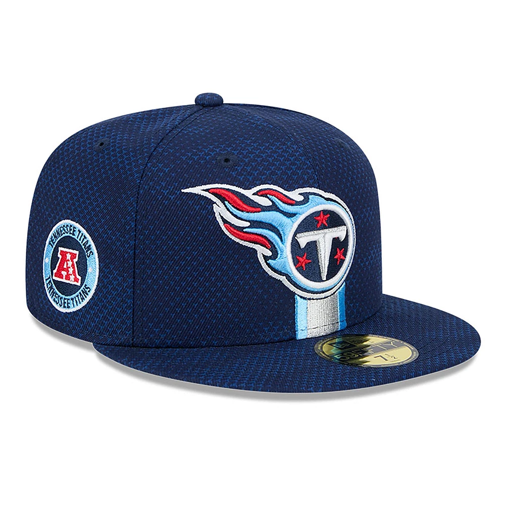 Casquette ajustée 59FIFTY New Era pour hommes, Tennessee Titans 2024 Sideline, bleu marine