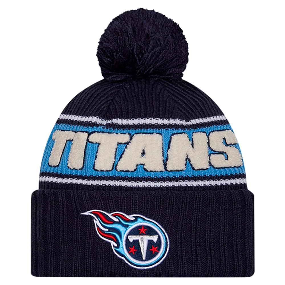 Men's New Era Navy Tennessee Titans 2024 Sideline Sport Cuffed Knit Hat with Pom