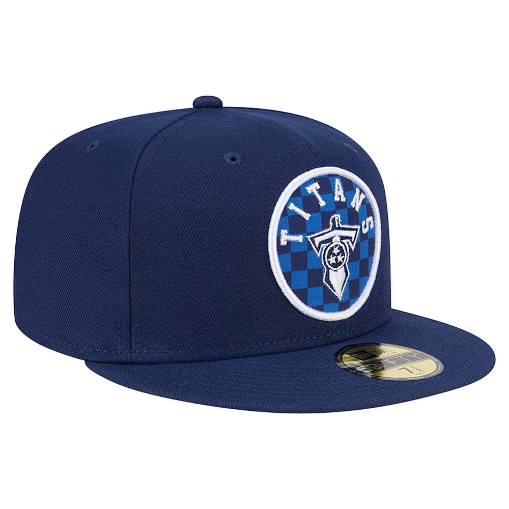 Men's New Era Navy Tennessee Titans Checkered 59FIFTY Fitted Hat