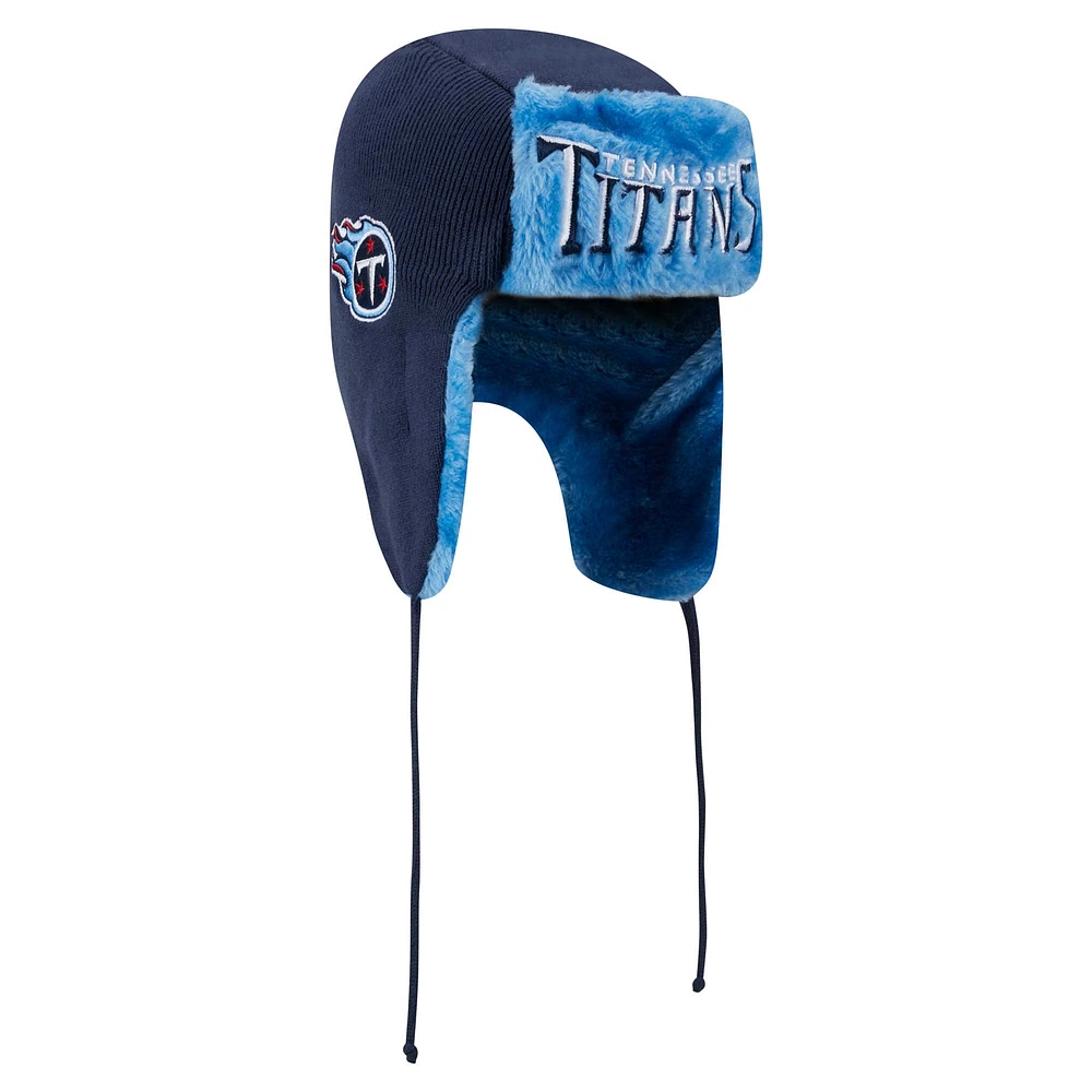 Men's New Era Navy Tennessee Titans Helmet Head Trapper Knit Hat