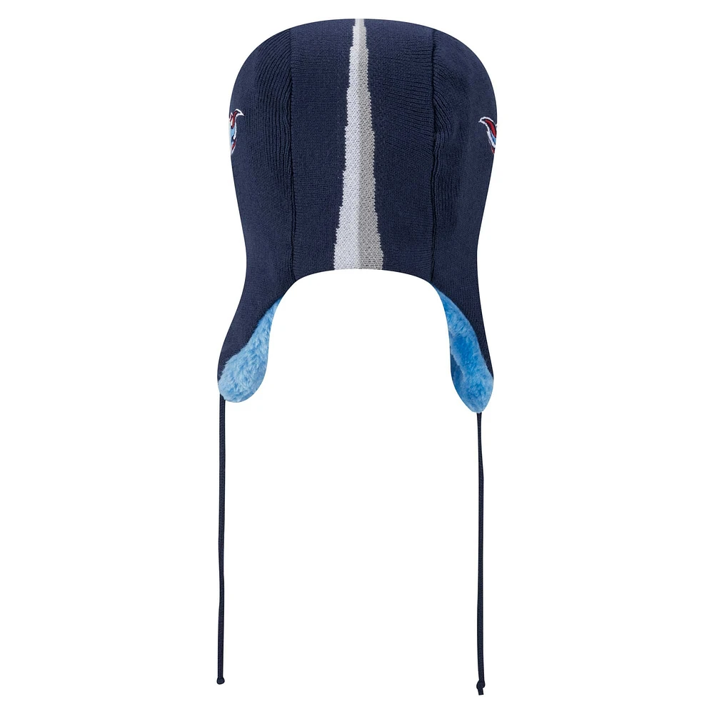 Bonnet en tricot bleu marine Tennessee Titans Helmet Head Trapper pour homme New Era