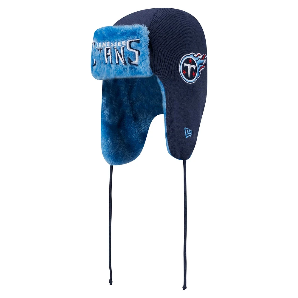 Bonnet en tricot bleu marine Tennessee Titans Helmet Head Trapper pour homme New Era