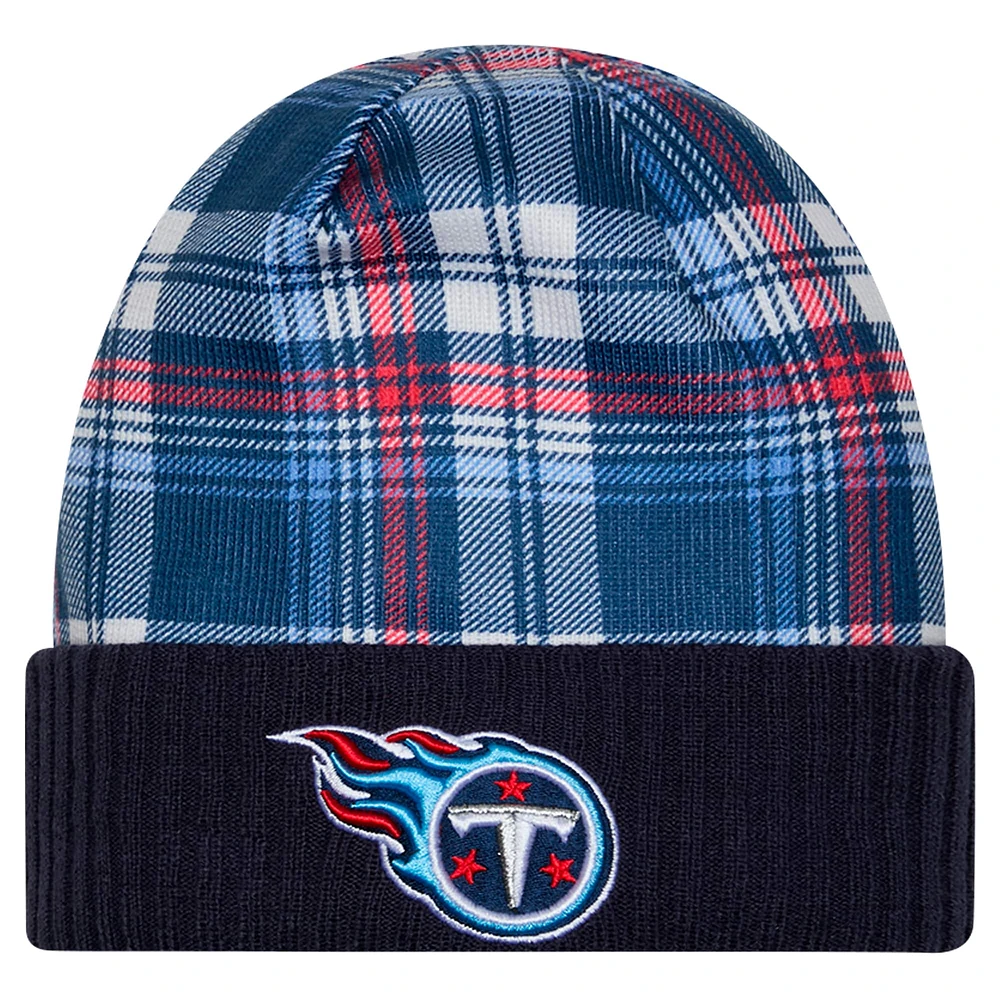 Bonnet tricoté à revers Tennessee Titans Sideline Statement bleu marine New Era pour homme