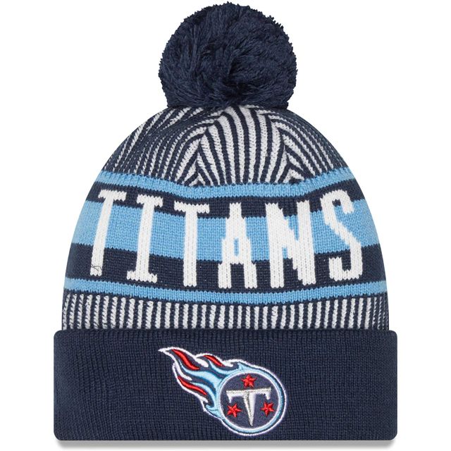 Tennessee Titans Striped New Era pour homme - Bleu marine - Bonnet en tricot à revers avec pompon