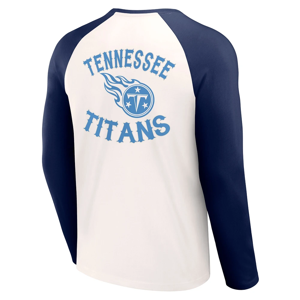 T-shirt raglan à manches longues pour homme de la collection NFL x Darius Rucker par Fanatics, couleur crème/bleu marine, Tennessee Titans