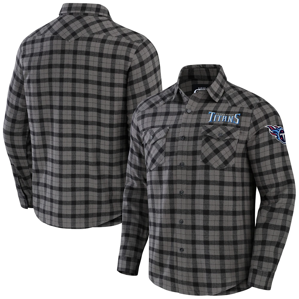 Chemise boutonnée à manches longues en flanelle pour homme de la collection NFL x Darius Rucker par Fanatics, gris, Tennessee Titans