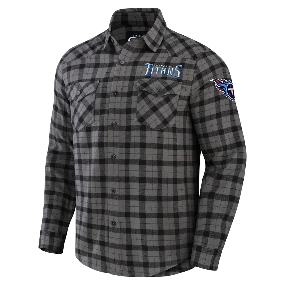 Chemise boutonnée à manches longues en flanelle pour homme de la collection NFL x Darius Rucker par Fanatics, gris, Tennessee Titans