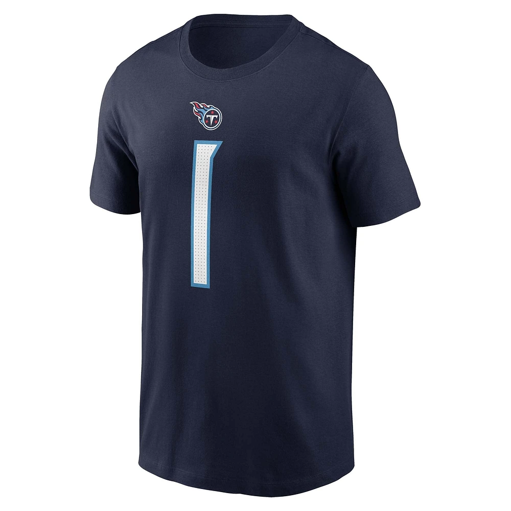 Men's Nike Cameron Ward Navy Tennessee Titans 2025 NFL Draft First Round Pick Name & Number T-Shirt