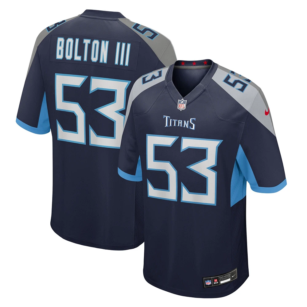 Maillot Nike Curtis Bolton III bleu marine pour homme des Titans du Tennessee