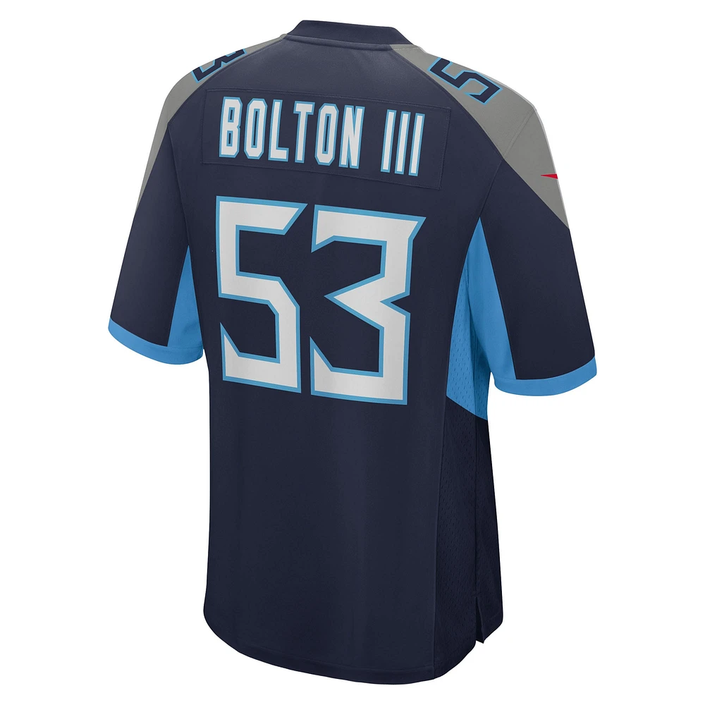 Maillot Nike Curtis Bolton III bleu marine pour homme des Titans du Tennessee