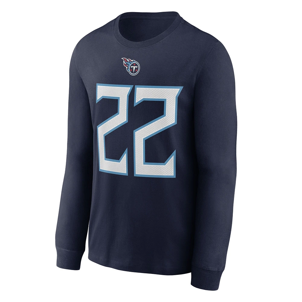 T-shirt à manches longues Nike Derrick Henry pour hommes, bleu marine, Tennessee Titans, nom et numéro du joueur