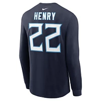 T-shirt à manches longues Nike Derrick Henry pour hommes, bleu marine, Tennessee Titans, nom et numéro du joueur