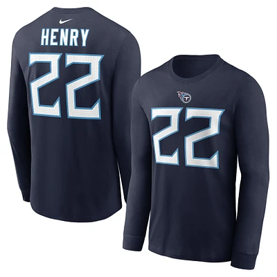 T-shirt à manches longues Nike Derrick Henry pour hommes, bleu marine, Tennessee Titans, nom et numéro du joueur