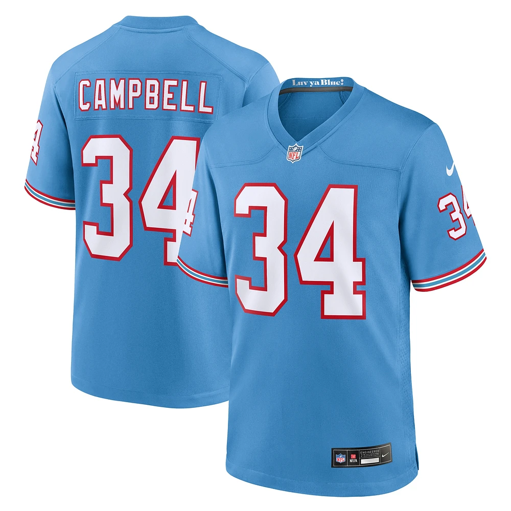 Homme Nike Earl Campbell Light Blue Tennessee Titans Oilers Throwback Retired Player Game Jersey