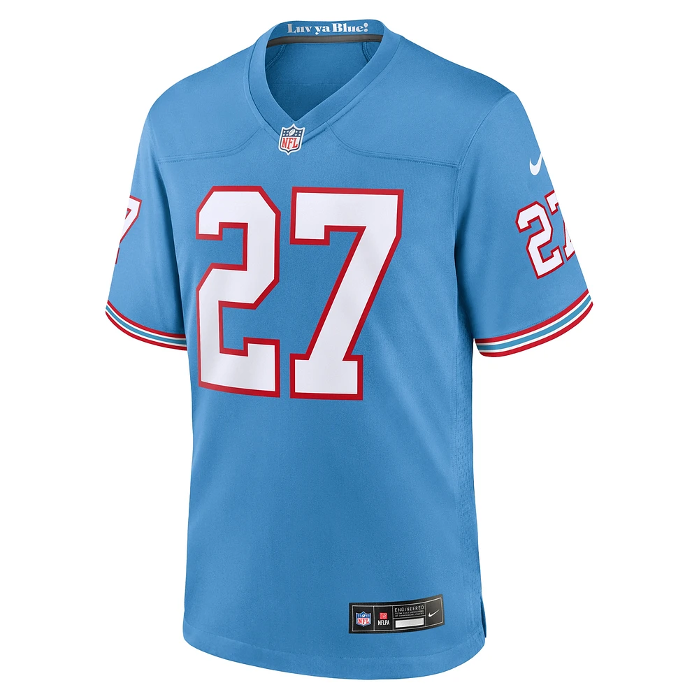 Maillot de jeu pour joueur à la retraite Nike Eddie George bleu clair Tennessee Titans Oilers Throwback homme