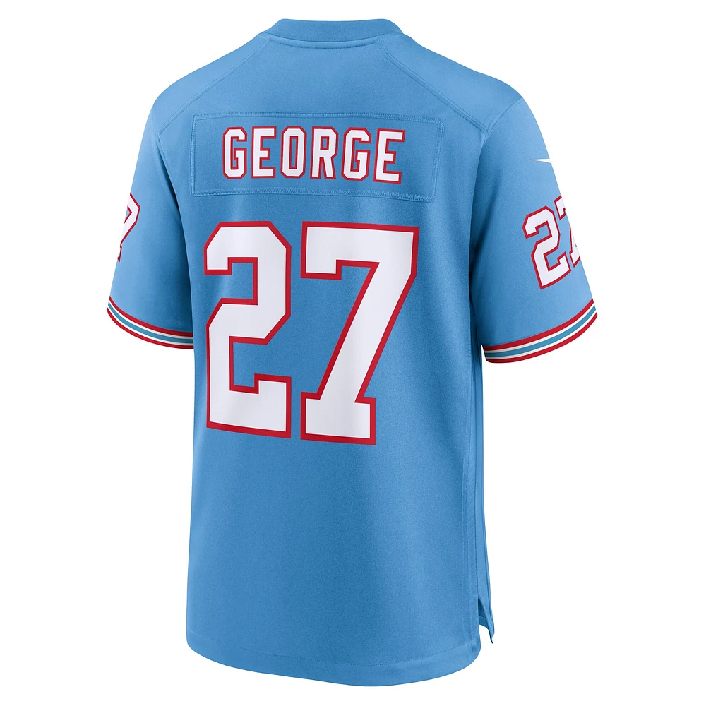 Maillot de jeu pour joueur à la retraite Nike Eddie George bleu clair Tennessee Titans Oilers Throwback homme