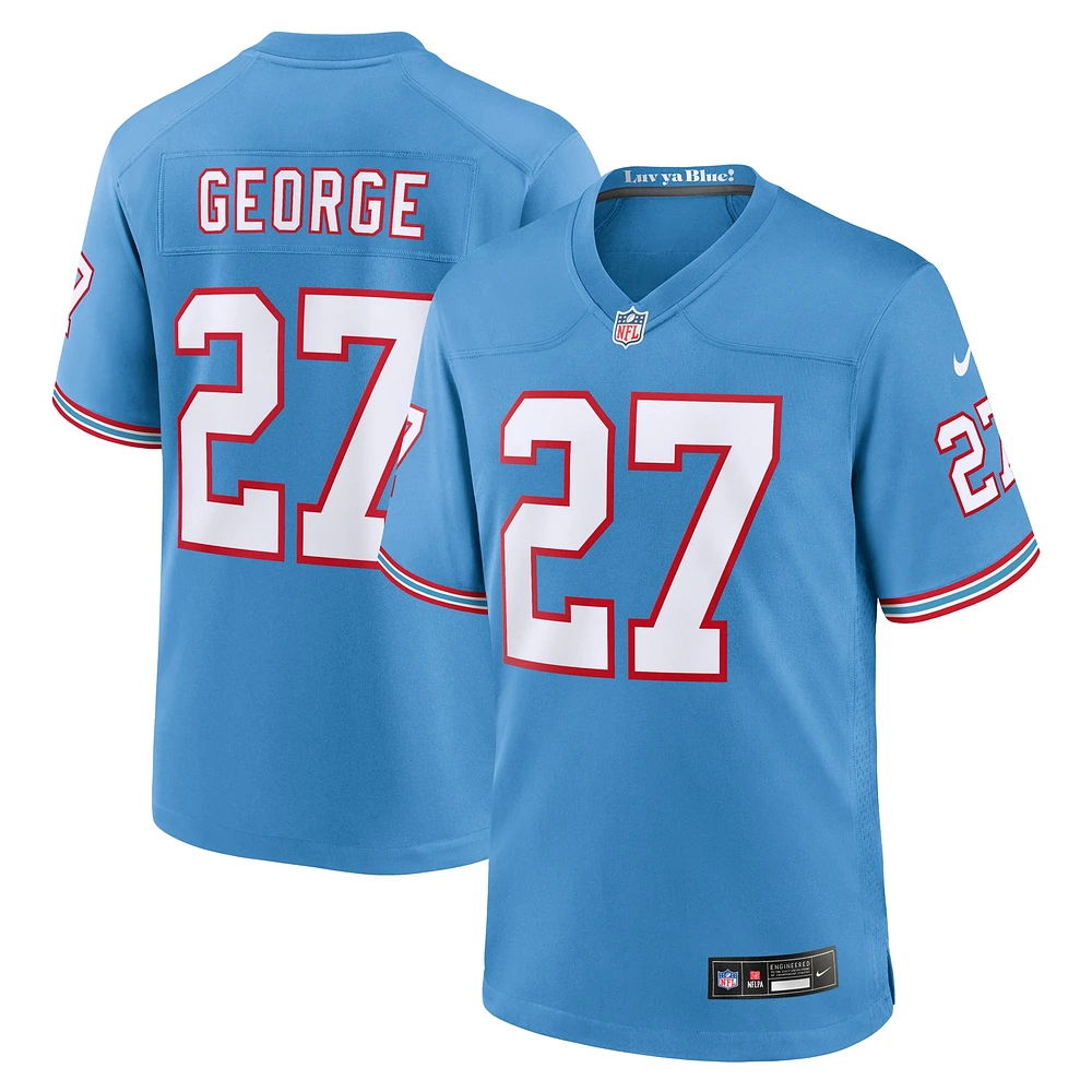 Maillot de jeu pour joueur à la retraite Nike Eddie George bleu clair Tennessee Titans Oilers Throwback homme