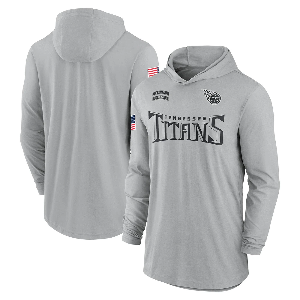 T-shirt à capuche léger et performant manches longues Nike Tennessee Titans 2024 Salute to Service pour homme, gris