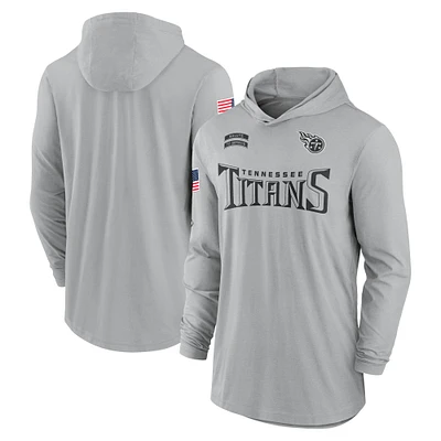 T-shirt à capuche léger et performant manches longues Nike Tennessee Titans 2024 Salute to Service pour homme, gris